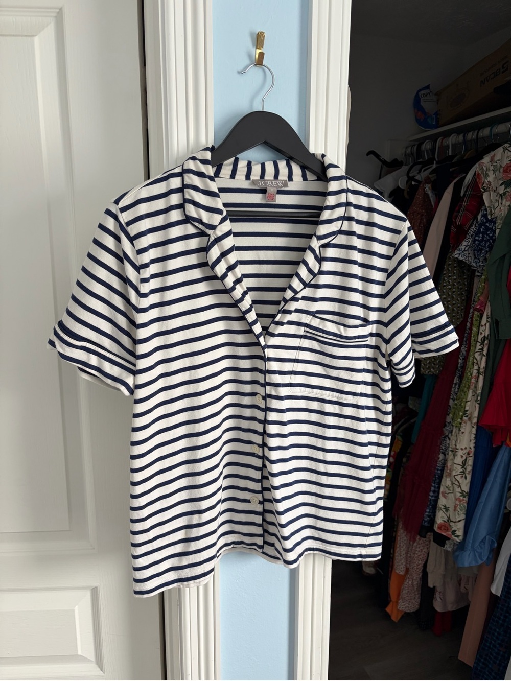 J Crew Blue White Striped Matching Pajama Set M